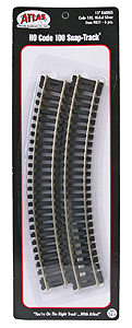 Code 100 Curved Snap-Track(R) Nickel-Silver Rail -- 15" Radius (Black Ties) pkg(6)