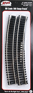 Code 100 Curved Snap-Track(R) Nickel-Silver Rail -- 22" Radius (Black Ties) pkg(6)