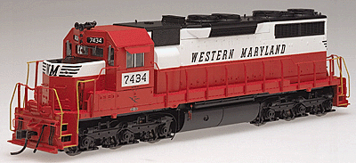 Diesel EMD SD35 Low-Nose Powered -- Western Maryland #7434 (red, white, black)