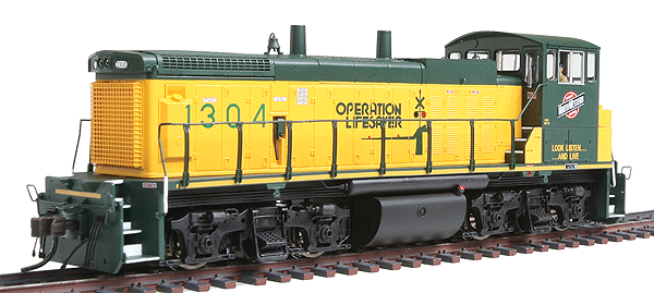 EMD MP15DC w/Sound & DCC - Master(R) Series Gold -- Chicago & North Western #1304 (Operation Lifesaver) Square Air Filter