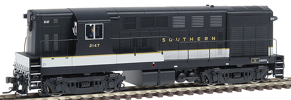 Diesel F-M H15-44 Powered - Early Body/Square Window Cab w/Sill Handrails -- Southern #2147 (black, Imitation Aluminum)