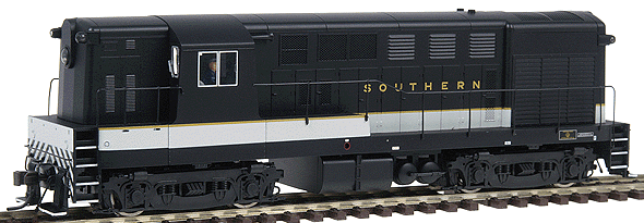 Diesel F-M H15-44 Powered - Early Body/Square Window Cab w/Sill Handrails -- Southern - Painted (black, Imitation Alumiunim), No Unit Number