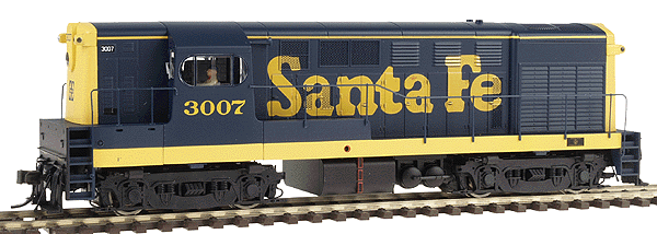 Diesel F-M H16-44 Powered; Early "Loewy" Body & Cab w/Sill-Mounted Handrai -- Santa Fe #3007 (blue, yellow)