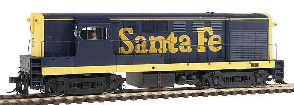 Diesel F-M H16-44 Powered; Early "Loewy" Body & Cab w/Sill-Mounted Handrai -- Santa Fe (blue, yellow)