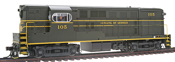 Diesel FM H15/16-44 Powered DCC Equipped, Early Body w/Body & Sill Handrails -- Central of Georgia #105 (Pullman Green, gold)