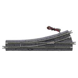 Code 65 Remote Control Turnout with Gray Ballast - True Track -- Left Hand, 12-1/2" 31.8cm Radius Diverging Route
