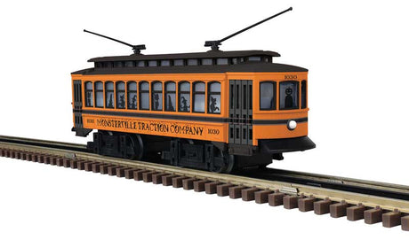 Trolley 3-Rail - Conventional AC - Industrial Rail -- Monsterville #1030 (Halloween, orange, black)