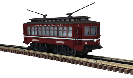 Trolley 3-Rail - Conventional AC - Industrial Rail -- Philadelphia Suburban #80 (maroon, white, black)
