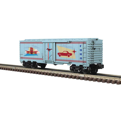 Plug-Door Boxcar - 3-Rail - Ready to Run - Industrial Rail(TM) -- Ford(R) Vintage Mustang (blue, red)