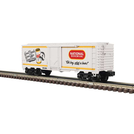 Plug-Door Boxcar - 3-Rail - Ready to Run - Industrial Rail(TM) -- National Bohemian (white, red, yellow)
