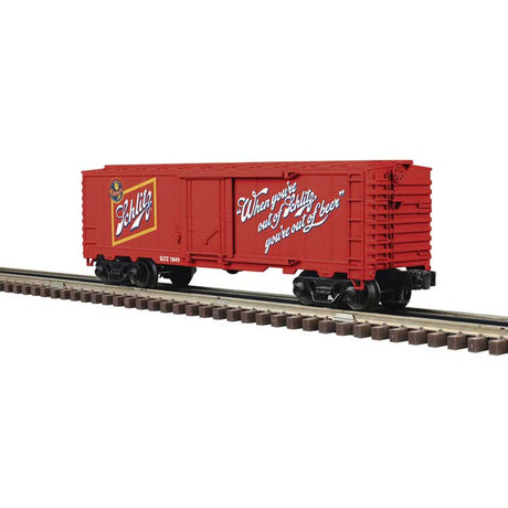 Plug-Door Boxcar - 3-Rail - Ready to Run - Industrial Rail(TM) -- Schlitz (red, white, yellow, blue)