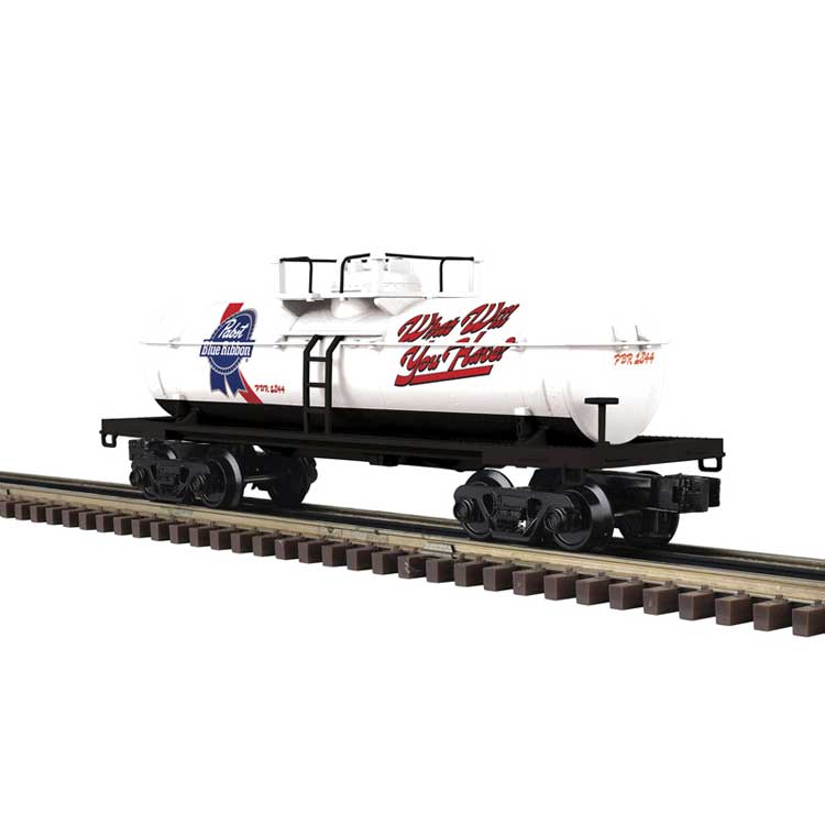Tank Car - 3-Rail - Ready to Run - Industrial Rail(TM) -- Pabst Blue Ribbon (white, red, blue)