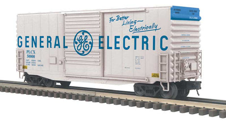 40' Hy-Cube Boxcar - 3-Rail - Ready to Run - Trainman(TM) -- General Electric (white, blue)