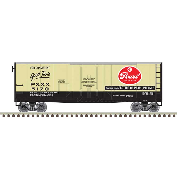 40' Plug-Door Boxcar - 3-Rail - Ready to Run -- Pearl Lager (black, tan, red)