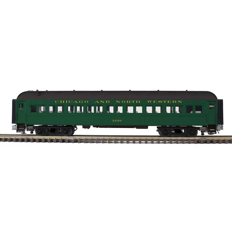 60' Heavyweight Coach - 3-Rail - Ready to Run - Trainman(R) -- Chicago & North Western (Pullman Green, black)