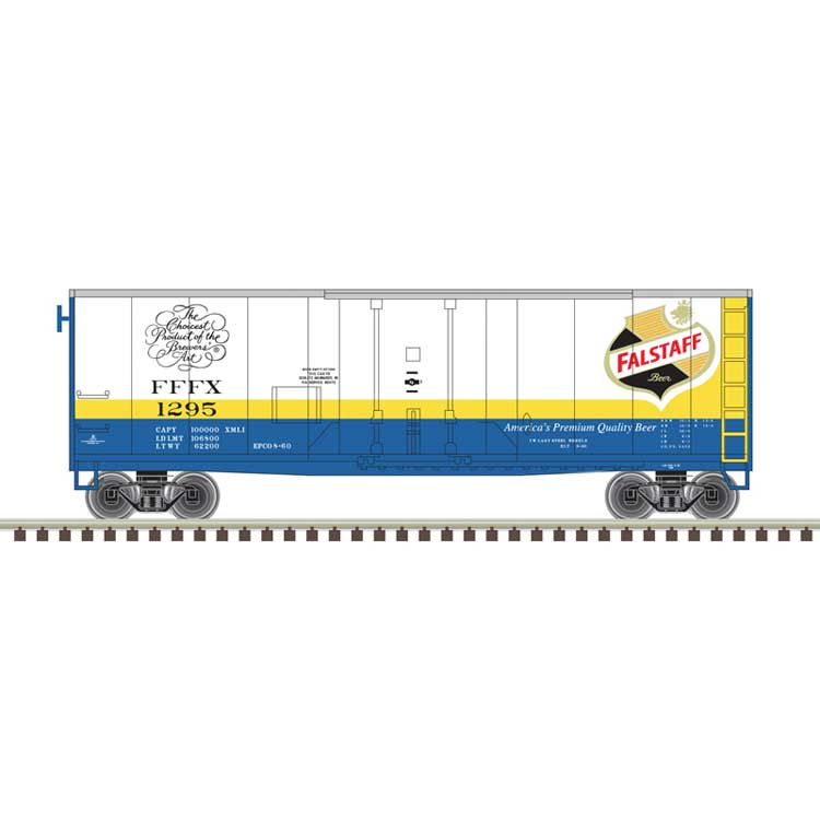 40' Plug-Door Boxcar - 2-Rail - Ready to Run -- Falstaff (white, blue, yellow)