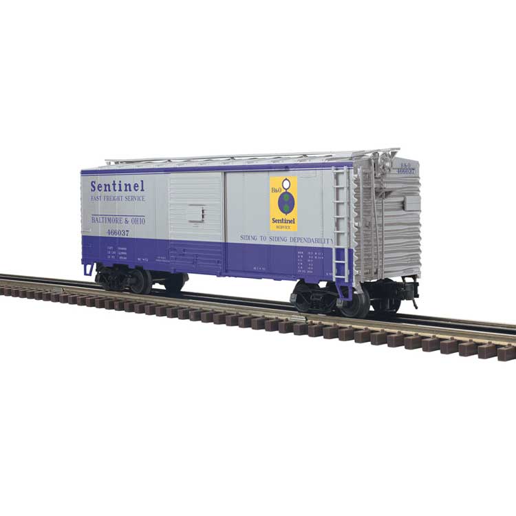 40' Sliding-Door Boxcar - 2-Rail - Ready to Run - Trainman(R) -- Baltimore & Ohio (Timesaver, silver, blue, yellow)