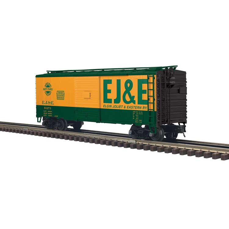 40' Sliding-Door Boxcar - 2-Rail - Ready to Run - Trainman(R) -- Elgin, Joliet & Eastern (orange, green, Billboard EJ&E)