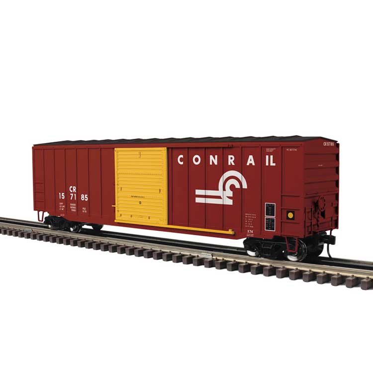 50'6" Boxcar - 3-Rail - Ready to Run -- Conrail (Boxcar Red, yellow)