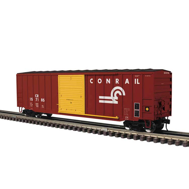 50'6" Boxcar - 3-Rail - Ready to Run -- Conrail (Boxcar Red, yellow)