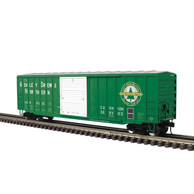 50'6" Boxcar - 3-Rail - Ready to Run -- Ashley, Drew & Northern (green, white, yellow)
