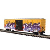 50'6" Boxcar - 3-Rail - Ready to Run -- Railbox (yellow, black, Small Logo, graffiti)-1