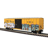 50'6" Boxcar - 3-Rail - Ready to Run -- Railbox (yellow, black, Small Logo, graffiti)-2
