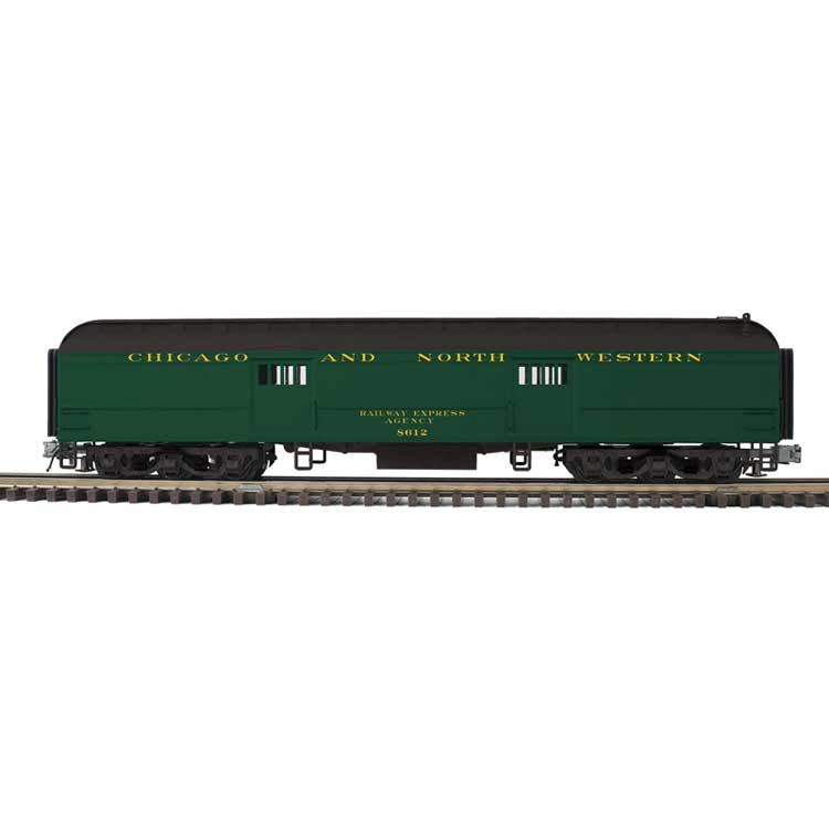 60' Heavyweight Baggage - 2-Rail - Ready to Run - Trainman(R) -- Chicago & North Western (Pullman Green, black)