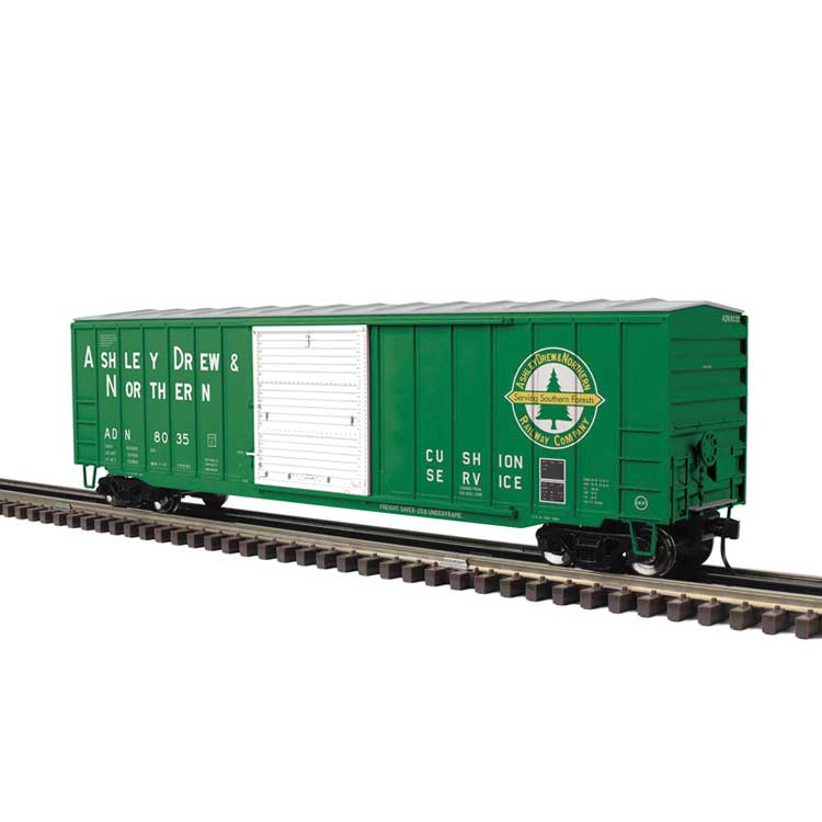 50'6" Boxcar - 2-Rail - Ready to Run -- Ashley, Drew & Northern (green, white, yellow)