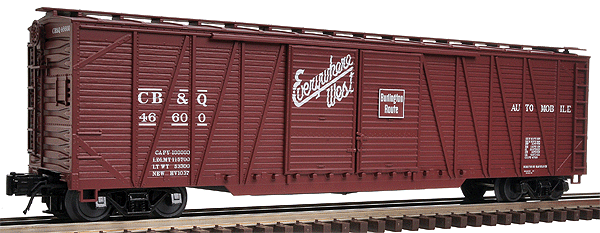 Trainman(R) 50' Single-Sheathed Double-Door Boxcar - 3-Rail - Ready to Run -- Chicago, Burlington & Quincy (brown, Color Logo)