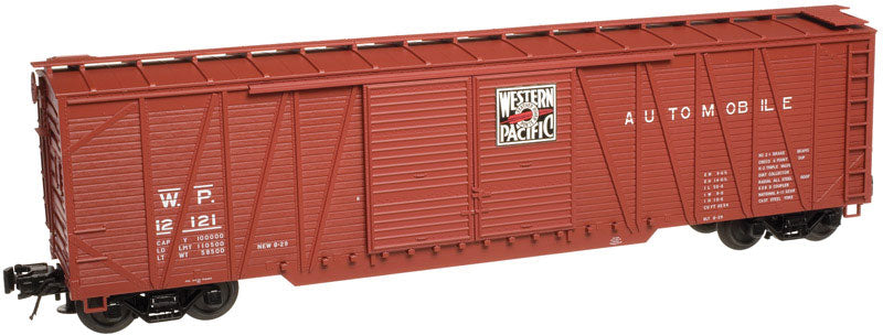 50' Single-Sheathed Double-Door Boxcar - 3-Rail - Ready to Run - Trainman(R) -- Western Pacific (Boxcar Red, Featuer River Logo on Door, Automobile Service)