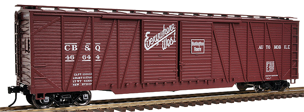 Trainman(R) 50' Single-Sheathed Double-Door Boxcar - 2-Rail - Ready to Run -- Chicago, Burlington & Quincy (brown, Color Logo)