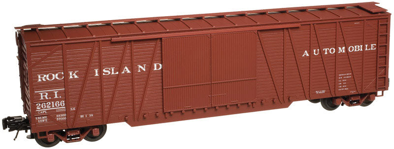 50' Single-Sheathed Double-Door Boxcar - 2-Rail - Ready to Run - Trainman(R) -- Rock Island (Boxcar Red, Automobile Service)
