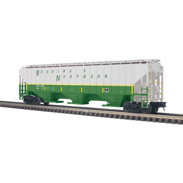 Pullman-Standard PS-4750 Covered Hopper - 3-Rail - Ready to Run - Trainman(R) -- Reading & Northern 9gray, green, yellow conspicuity marks)