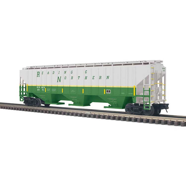 Pullman-Standard PS-4750 Covered Hopper - 3-Rail - Ready to Run - Trainman(R) -- Reading & Northern 9gray, green, yellow conspicuity marks)