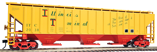 Pullman-Standard PS-4750 Covered Hopper - 2-Rail - Ready to Run - Trainman(R) -- Illinois Terminal (yellow, red, green)