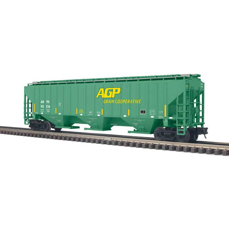 Pullman-Standard PS-4750 Covered Hopper - 2-Rail - Ready to Run - Trainman(R) -- Ag Processing AGPX (green, yellow)