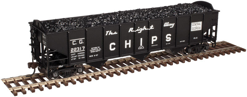 70-Ton 3-Bay Open Hopper w/Flat End - 2-Rail - Ready to Run - Trainman(R) -- Central of Georgia (black, Wood Chip Service)