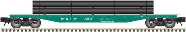 52'6" Flatcar - 2-Rail - Ready to Run - Trainman(R) -- Pittsburgh & Lake Erie (Jade Green)