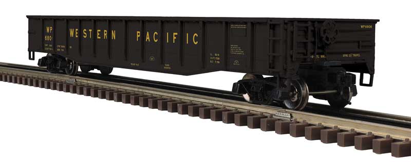 52' 6" Gondola - 3-Rail - Ready to Run - Trainman(R) -- Western Pacific (black, yellow)