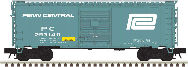 ACF 40' Sliding-Door Boxcar - 3-Rail - Ready to Run - Trainman(R) -- Penn Central (Jade Green, white, Large Logo)