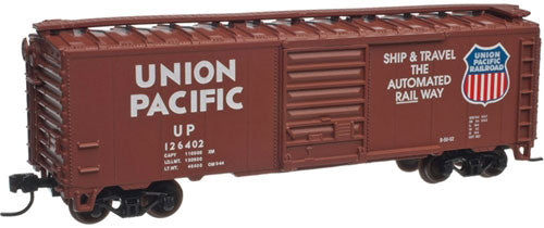ACF 40' Sliding-Door Boxcar - 2-Rail - Ready to Run - Trainman(R) -- Union Pacific (Boxcar Red, Ship and Travel Slogan)