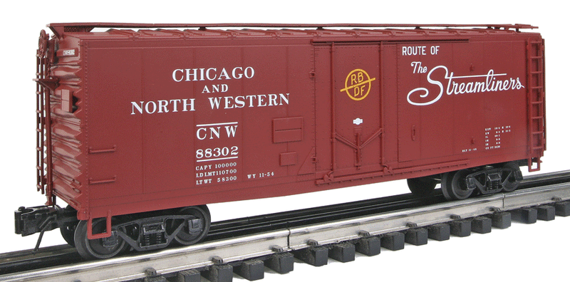 40' Plug-Door Boxcar - 3-Rail - Ready to Run - Trainman(R) -- Chicago & North Western (Boxcar Red, Route of the Streamliners Slogan)