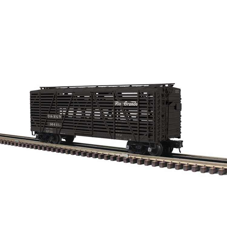 40' Steel Stock Car - 3-Rail - Ready to Run - Trainman(R) -- Denver & Rio Grande Western (black, Flying Grande)