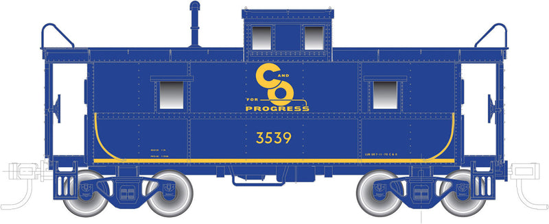 C&O-Style Steel Center-Cupola Caboose - 3-Rail - Ready to Run - Trainman(R) -- Chesapeake and Ohio (blue, yellow, Progress Logo)