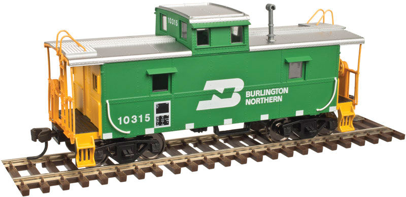 C&O-Style Steel Center-Cupola Caboose - 2-Rail - Ready to Run - Trainman(R) -- Burlington Northern (Cascade Green, yellow)