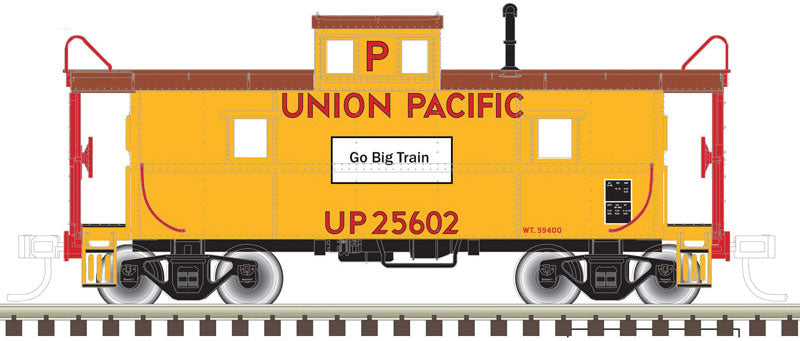 C&O-Style Steel Center-Cupola Caboose - 2-Rail - Ready to Run - Trainman(R) -- Union Pacific (Armour Yellow, red, Go Big train Slogan)