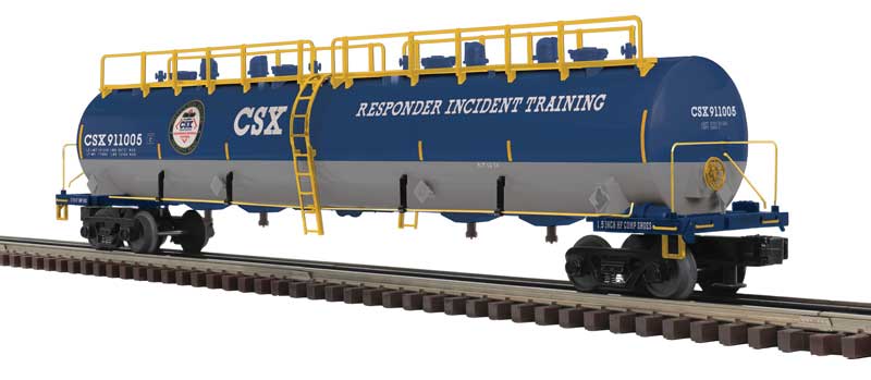 20,000-Gallon 4-Compartment Tank Car - 3-Rail - Ready to Run - Premier -- CSX (Responder Training (blue, gray, yellow)