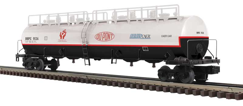 20,000-Gallon 4-Compartment Tank Car - 3-Rail - Ready to Run - Premier -- Dupont (Transcaer Training, white, black, red)