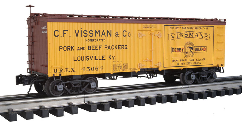 36' Wood Reefer - 3-Rail - Ready to Run - Master(R) -- C.F. Vissman & Co. (yellow, Boxcar Red, black)